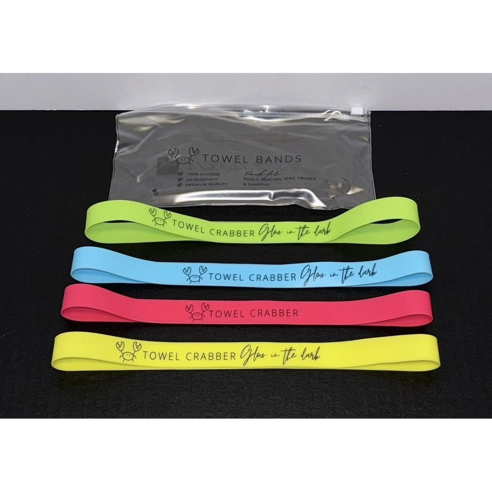 4-Pack Beach Towel Bands for Chairs, 4 Glow in The Dark & Carry Case